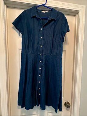 Boden Navy Button-Front Midi Shirt Dress